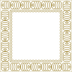 Square golden frame with geometric pattern and additional wavy outline. Version 3. Vector illustration