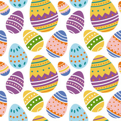 Vector colored easter eggs seamless pattern for Easter holidays on white background. 