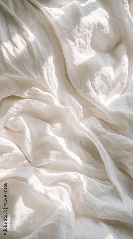 Poster soft rays of morning light cast a peaceful glow over a slightly disheveled bed adorned with white sh