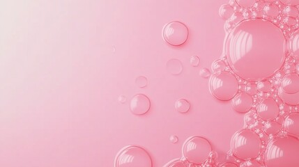 Pink Bubbles Abstract:  A delicate arrangement of translucent pink bubbles floats against a soft, gradient background, creating an ethereal and dreamy abstract image perfect for beauty, spa.