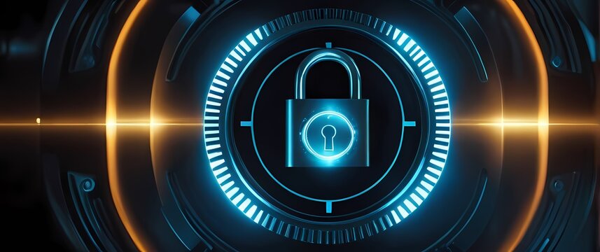 A gleaming lock symbol representing cutting edge digital security set against an engaging tech themed backdrop radiating strength and reliability