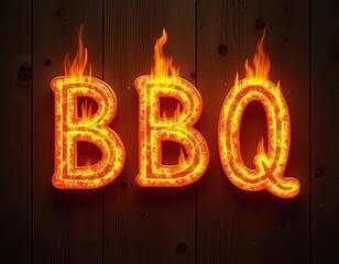Burning BBQ letters on a wooden background