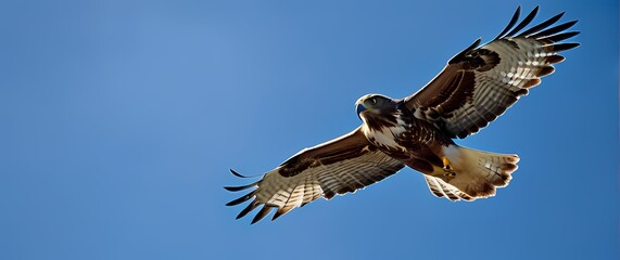 Obraz premium A fierce closeup of a magnificent hawk soaring against a brilliant blue sky embodying natures wild spirit and freedom