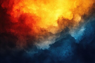 Abstract Art: Fiery Hues Transition to Deep Blue