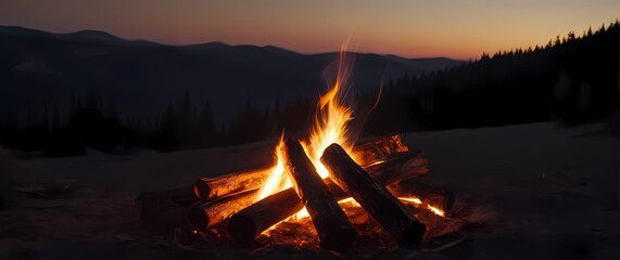 A dynamic representation of crackling campfire flames under stars where warmth invites connection and storytelling on crisp evenings