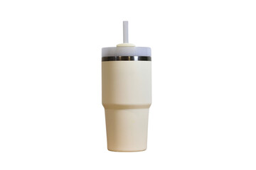 Minimalist Beige Insulated Tumbler with Straw Isolated with No Background