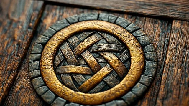 Intricate circular wooden design with braided texture detail