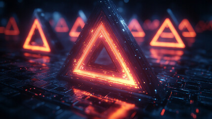 A dynamic neon-themed background featuring glowing triangles and hexagonal patterns. The modern bright tone evokes energy and movement, with blurred empty space on the side for caption placement