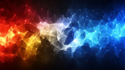 A dynamic neon-themed background featuring glowing triangles and hexagonal patterns. The modern bright tone evokes energy and movement, with blurred empty space on the side for caption placement