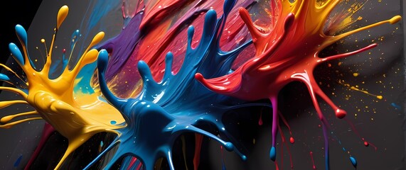 Naklejka premium A creative portrayal of colorful paint splashes on canvas celebrating the joy of artistic expression and the liberation of creativity