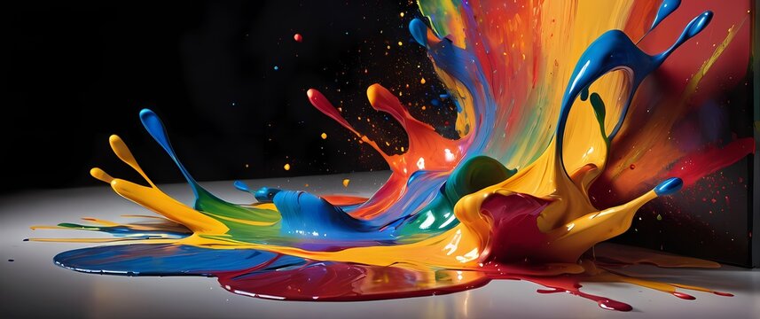 A creative portrayal of colorful paint splashes on canvas celebrating the joy of artistic expression and the liberation of creativity