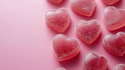 Obraz premium Heart-Shaped Pink Jelly Candies on Pink Background