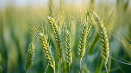 Close-up of Lush Green Wheat Ears in a Field