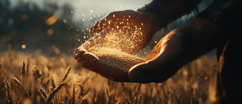 Close-Up of a Farmer's Handful of Wheat Grains
