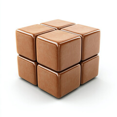 Fototapeta premium 3d icon of brown cube isolated on white background.