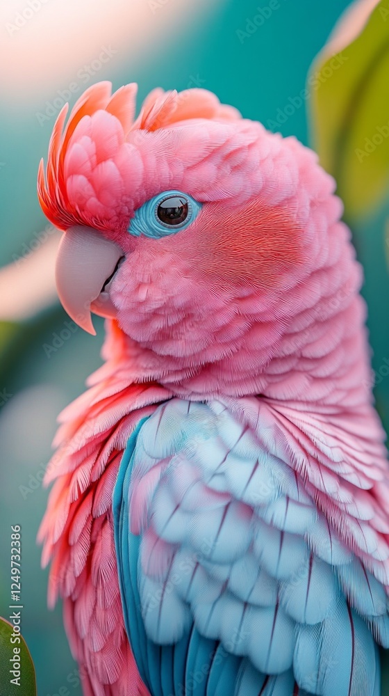 Poster a magnificent parrot displays its colorful plumage while resting on a leafy branch. the rich hues of