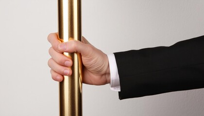 businessman holding a gold pole 