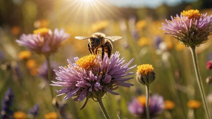 Honigbiene auf einer Sommerwiese an einem sonnigen warmen Tag