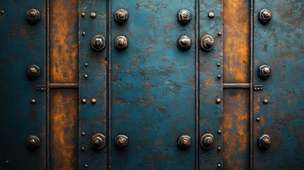 Fototapeta premium Close-up of a textured metal surface with rust and rivets.