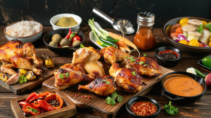 Fototapeta premium chicken recipes with ingredients on wooden table