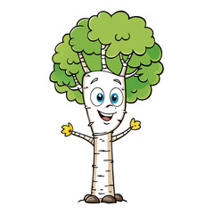 Birch Tree Vector Illustration – Cartoon, Clipart & Line Art Design on White Background, Birch tree vector illustration in cartoon, clipart, and line art style on a white background.