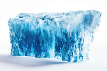 Fototapeta premium A stunning blue iceberg, sharply detailed, isolated on a white background, showcasing its icy texture and glacial formations.