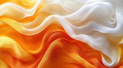 Fototapeta premium Orange and white fabric waves, textile background, close-up texture