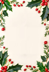 Festive Christmas invitation background with holly and mistletoe, celebration