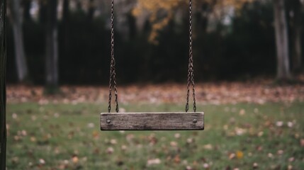 Empty wooden swing in autumn park
