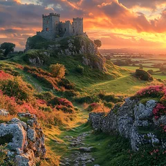 Crédence de cuisine en verre imprimé Scenic medieval sunset castle landscape view high resolution hd picture