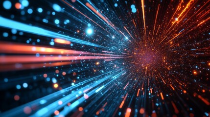 Fototapeta premium Abstract Futuristic Technology Digital Art - Glowing Lines and Particles