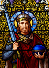 Stained (19th century) glass of Saint Henry II. Saint of the Roman Catholic Church.