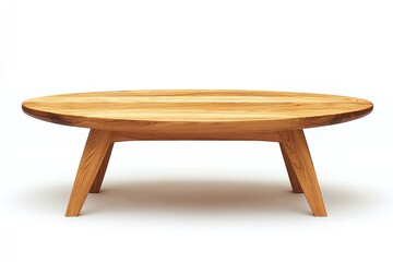 Fototapeta premium High-resolution product photo of a modern solid wood coffee table with an oval top and straight legs, isolated on a white background