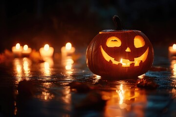 Festive Halloween Pumpkins with Candlelight