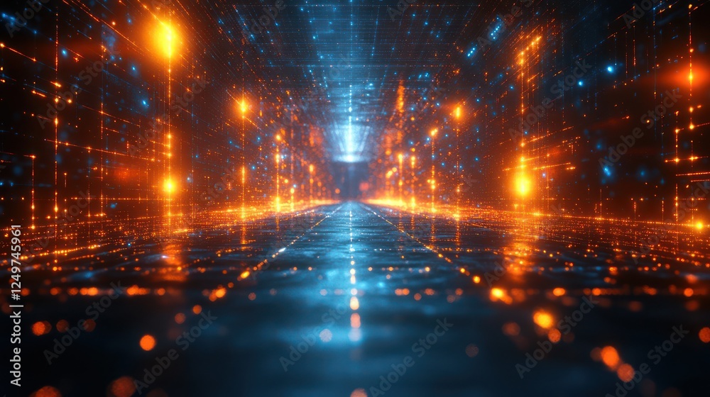 Sticker abstract glowing gridlines arranged in a futuristic symmetrical layout