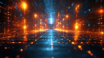 Abstract glowing gridlines arranged in a futuristic symmetrical layout