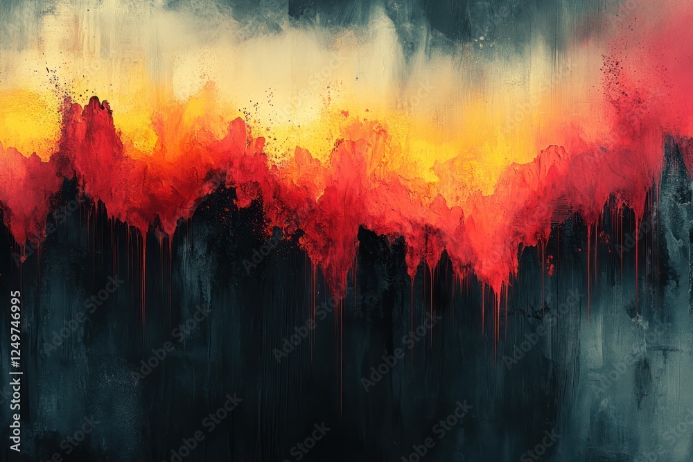 Wall mural abstract ink-style textures with bold splashes of color on a dark backdrop