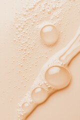 Creamy Liquid Texture: Abstract close-up of a luxurious, pale peach-colored liquid with delicate bubbles and flowing streams, creating a smooth and elegant texture. Perfect for beauty, skincare.