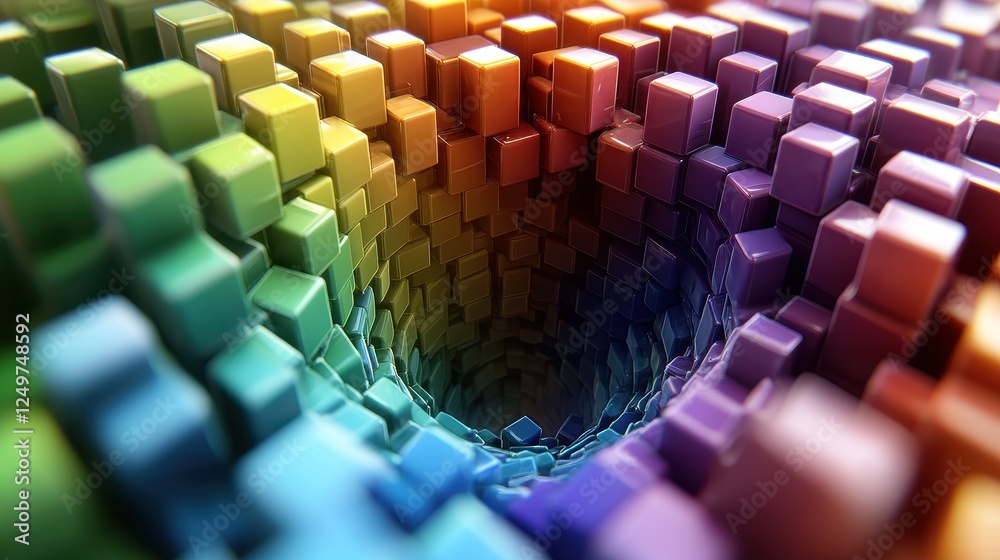 Aufkleber Colorful cube vortex; abstract background; 3D render; design element