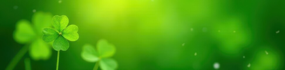 Fototapeta premium Soft focus four leaf clover on natural green background, four leaf clover, vegetation, bright