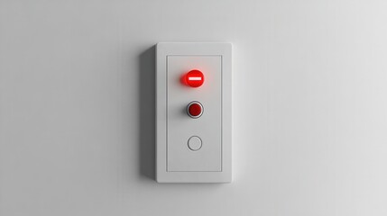 Panic button on wall plate with speaker and two status indicators, isolated on white