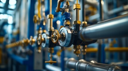 Industrial Pipes and Valves in a Factory Setting