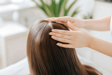 Fototapeta premium Stress relief and relaxation, woman in spa getting head massage