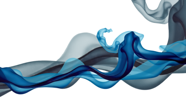Flowing blue silk fabric creating abstract wavy pattern