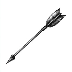 Black handdrawn arrow in calligraphy style isolated on white background.