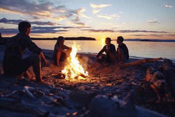 Beach bonfire night with friends