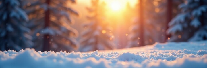 Blurred snowy landscape; golden light flares create magical atmosphere , golden bokeh, landscape, winter lights