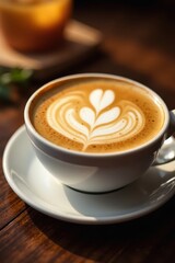 Creamy coffee swirl, dreamy bokeh, shallow depth of field, evening, food, design