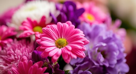 Fototapeta premium Vibrant bouquet of pink and purple flowers showcasing natural beauty