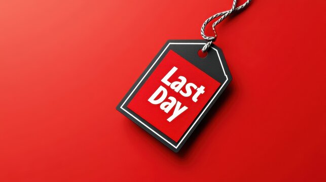 Sale tag with "Last Day" text on a red background, symbolizing the final day of sales and discounts, such as Black Friday or Cyber Monday